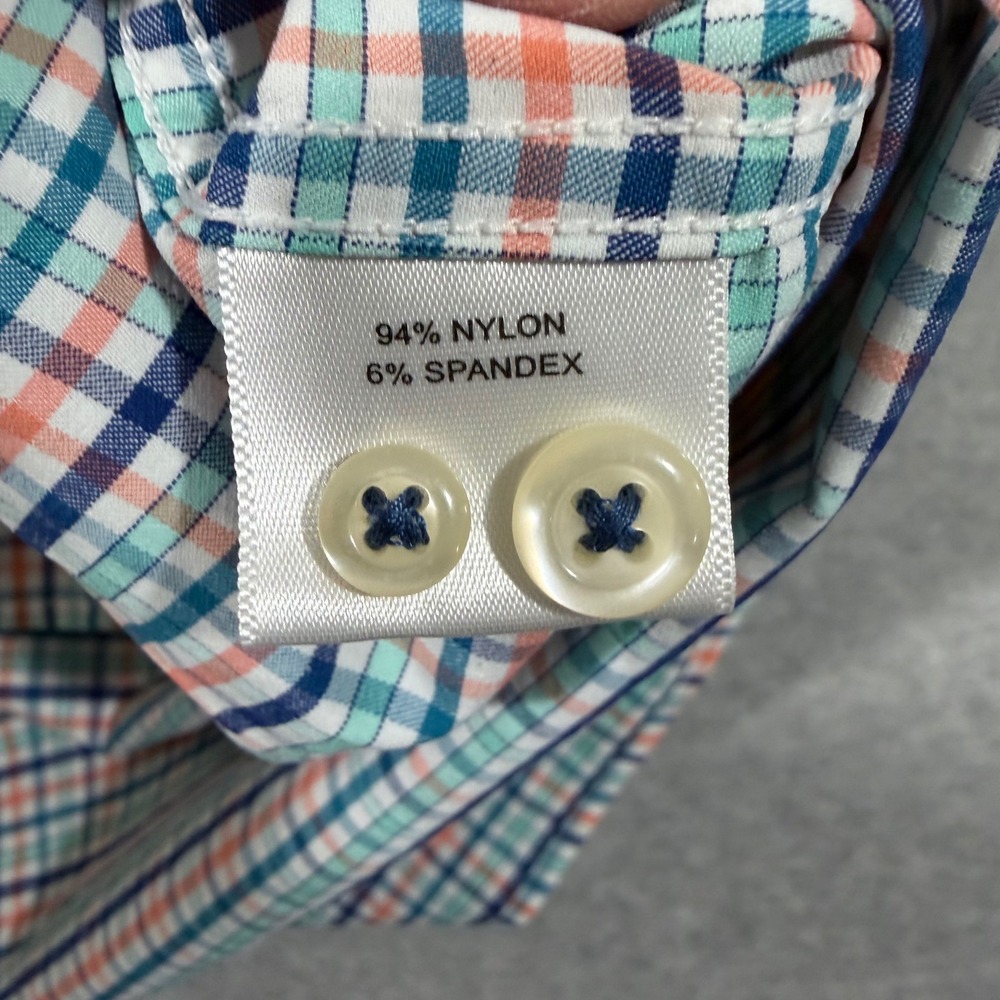Peter Millar Shirt Mens L Blue Orange Plaid Performance MF18EW12BL‎ Stretch - Picture 6 of 8
